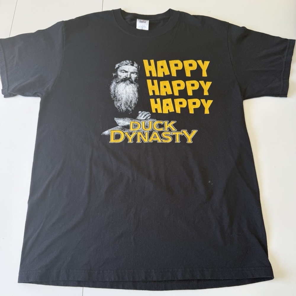 Duck Dynasty Phil Robertson‎ Happy Happy Happy Black T-Shirt L Short Sleeve